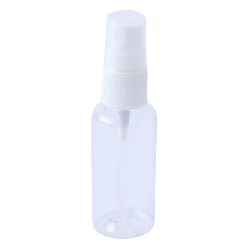 Viaje de plástico transparente pequeña botella de spray 30ml prensa cosmética sub-botella regadera perfume niebla fina botella vacía
