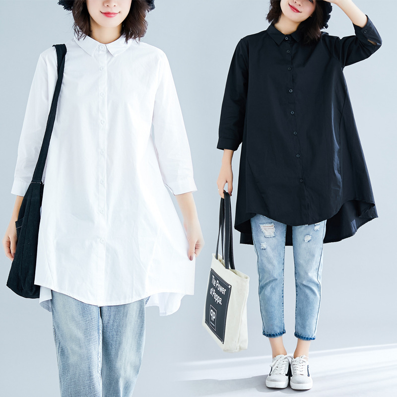 Irregular Small Lapel Shirt Women's Autumn Artistic Loose Slimming Look Foreign Style Three-Quarter Sleeve Pure Color Versatile Cotton and Linen Top Irregular Small Lapel Shirt Women's Autumn Artistic Loose Slimming Look Foreign Style Three-Quarter Sleeve Pure Color Versatile Cotton and Linen Top