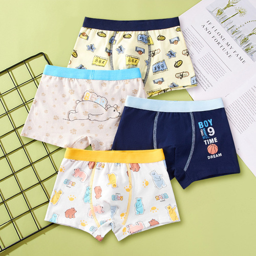 Children's underwear, unisex pure flat corner cotton shorts for students, small, medium, and large children, cartoon car-themed boys' four corner pants, dropshipping