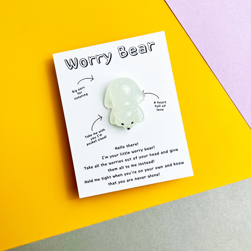 跨境Worry Bear 有趣担忧熊安慰卡 可爱夜光北极熊树脂口袋拥抱卡|undefined