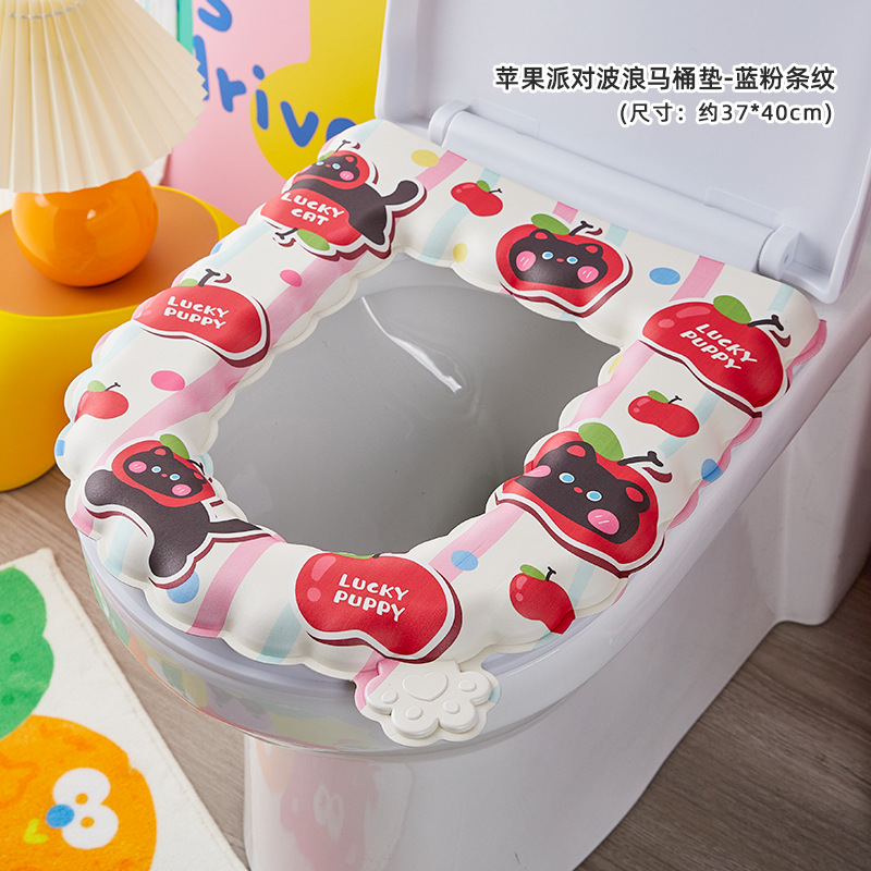 Cojín de inodoro de impresión de dibujos animados impermeable a prueba de suciedad cubierta de inodoro doméstico suave cuatro estaciones cojín de inodoro lavable universal