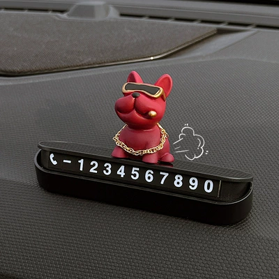 Temporary Parking Phone Number Plate for Luxury French Bulldog Car Decoration Car Moving License Plate Card (Nömrəli dayanma kartı) - red-french-bulldog-mirror-stop-sign