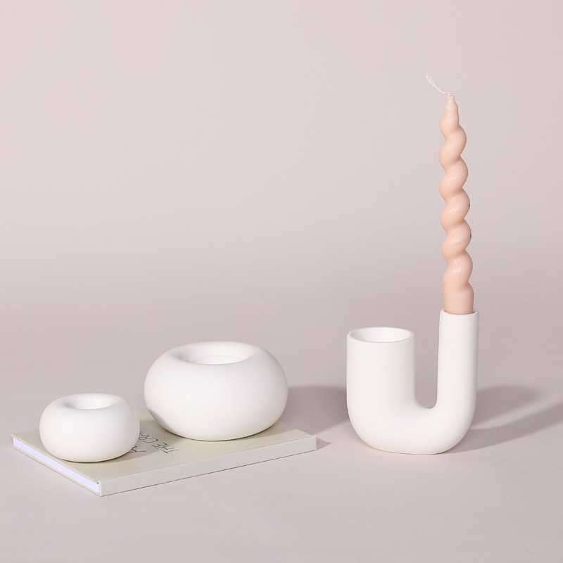 Nórdico blanco candelabro vela cena apoyos romántica vela titular hogar mesa escritorio decoración de cerámica