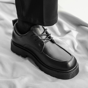Derby Shoes Square Toe Leather Shoes Men's Shoes Spring New Low-top Small Leather Shoes Youth Casual Shoes Shoes Big Toe Leather Shoes