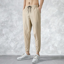 批发冰丝裤男夏季薄款男士高弹力休闲裤男透气束脚裤宽松九分跨境