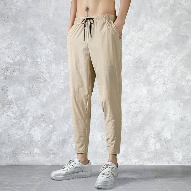 批发冰丝裤男夏季薄款男士高弹力休闲裤男透气束脚裤宽松九分跨境