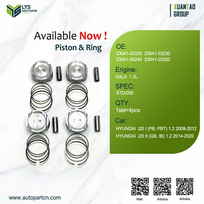 Engine Piston 23041-03330 23410-04000 Suitable for Hyundai G4La 1.2L (Piston, piston ring, piston pin)