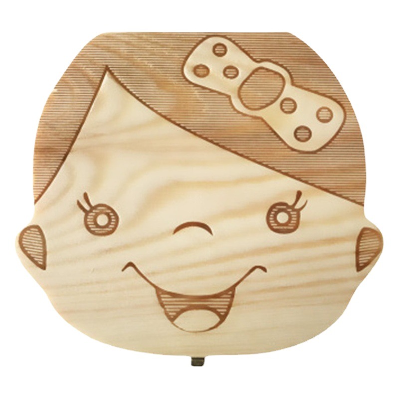 Caja de dientes de leche para bebés de madera real para hombres y mujeres lindos, caja de almacenamiento de colección de dientes personalizada, versión en inglés transfronteriza creativa para niños
