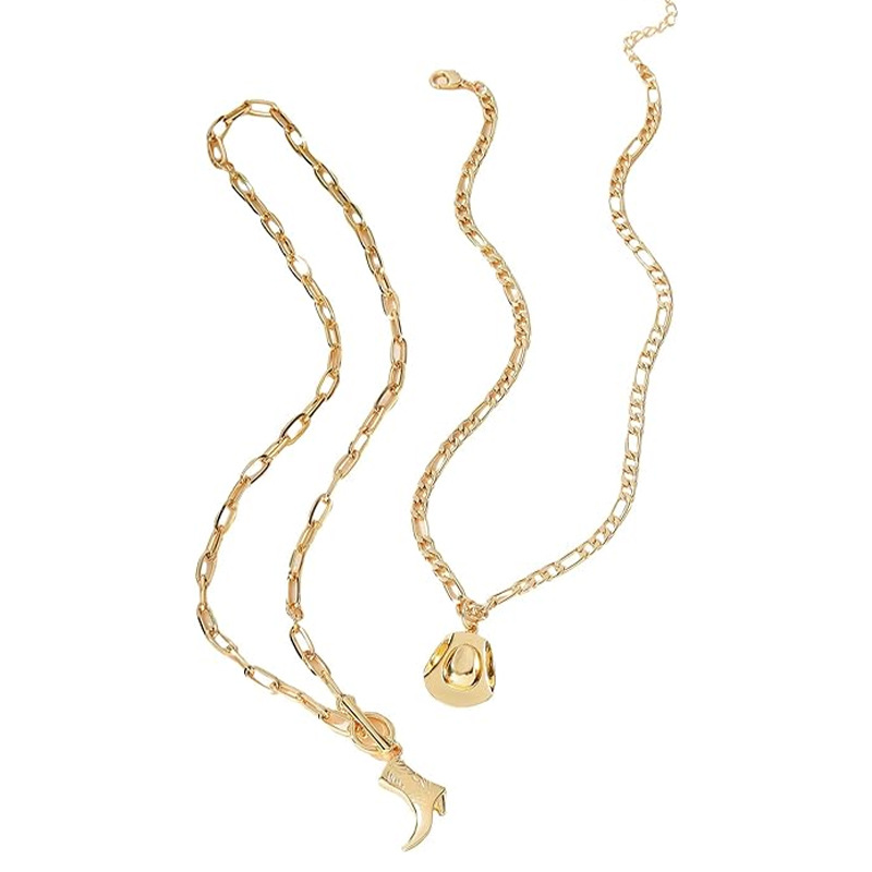 Amazon New European and American Fashion Alloy Pendant Cowboy Hat Cowboy Shoes Necklace Women's Trendy Personalized Niche Necklace