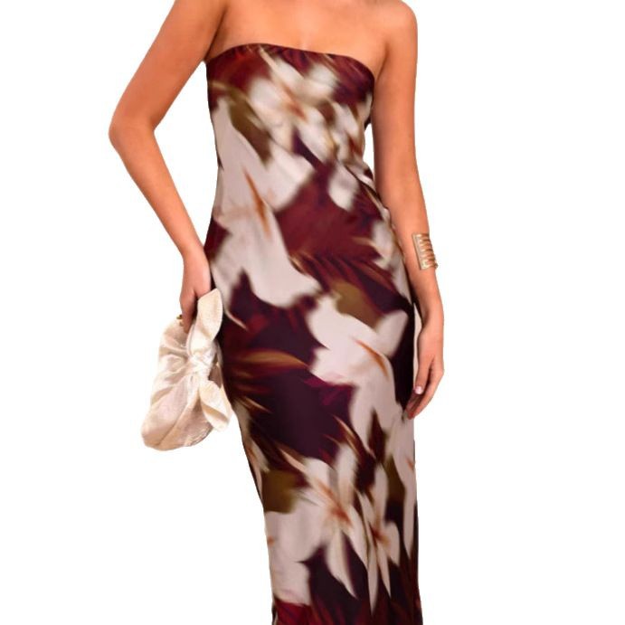 Women's Clothing Summer Sexy Strapless Printed Dress For Women Style Slim Fit Long Skirt Elegant Sophisticated_ecoleips.com