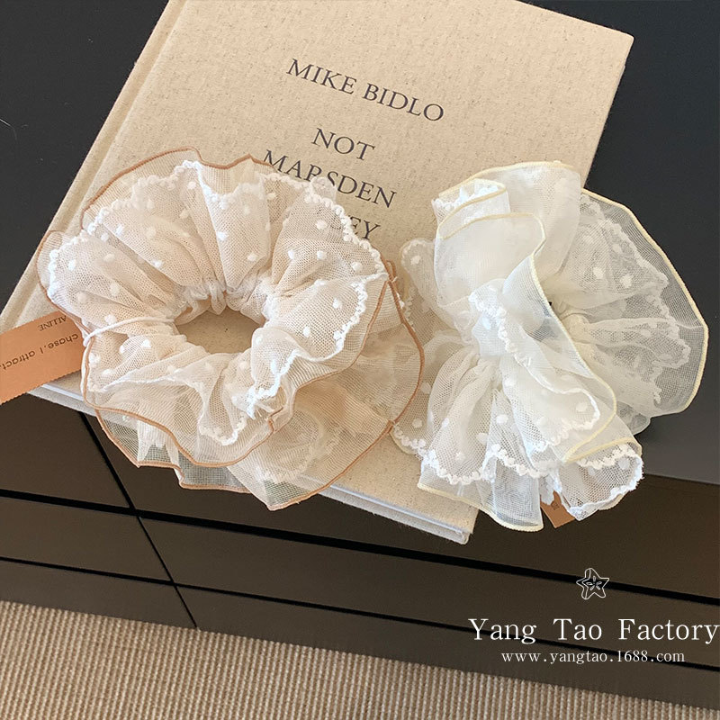 Hermoso hilo de malla de encaje punto tridimensional de doble capa de cabello grueso anillo de cabello de cabello cuerda de cabello baja joyas de cabello de cola de caballo