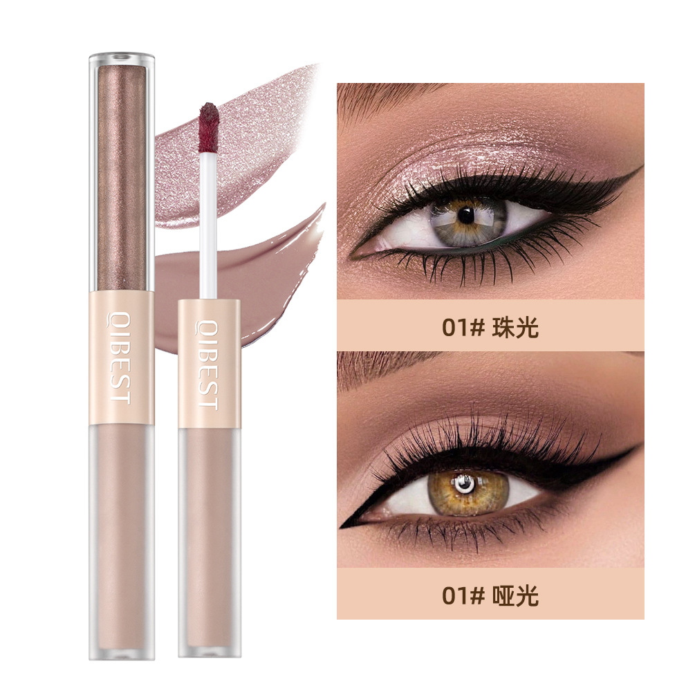 QIBEST Double Head Liquid Eyeshadow Matte Fog Pearlescent Fine Glitter Sheet Overlay with Natural Brightening Highlight Eyeshadow Liquid