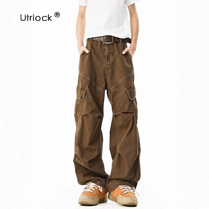 Spring and summer American retro multi-pocket overalls men's Maillard couple pants cleanfit micro-pants cross-border Spring and summer American retro multi-pocket overalls men's Maillard couple pants cleanfit micro-pants cross-border