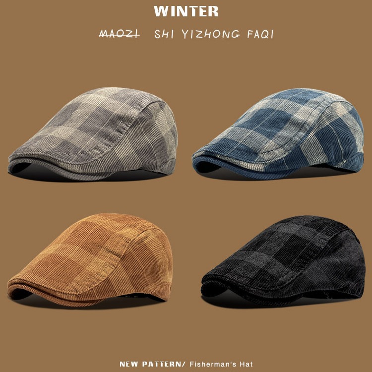 Gorra de pana estilo Newsboy para mujer, otoño e invierno, gorra con diseño retro estilo Hong Kong, gorra Newsboy, estilo vintage.