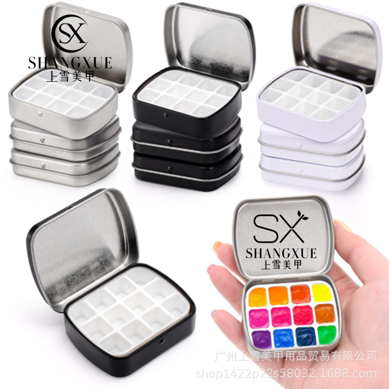 [Shangxue] Nail Art Mini Palette Box Color Glue Packing Box Portable Outdoor Sketching Watercolor Portable Box