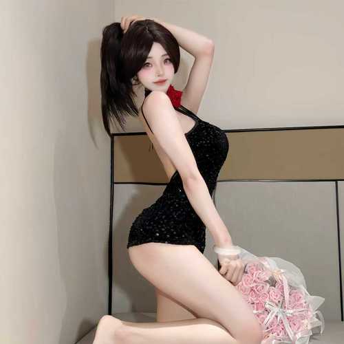 Elegant Western Spring and Summer Women's Sexy Backless Dresses, Pure Desire French Style Glitter Camisole Skirts, Tight Short Skirts, Bustier Dresses