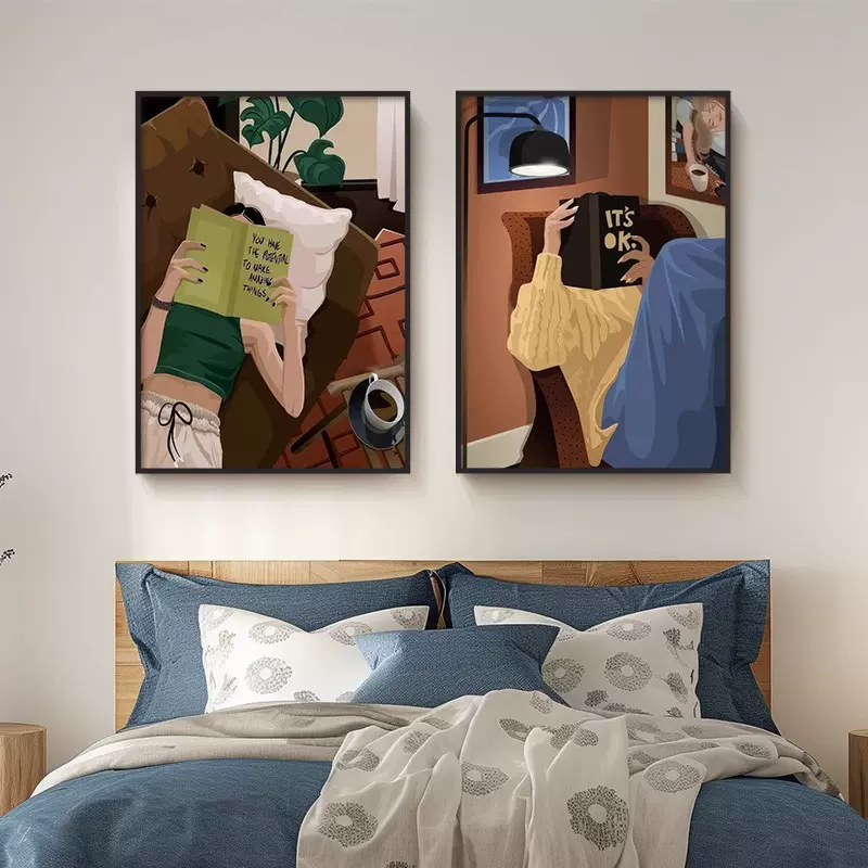 爱读书客厅装饰画艺术民宿画治愈系书房桌背景墙卧室床头挂画批发