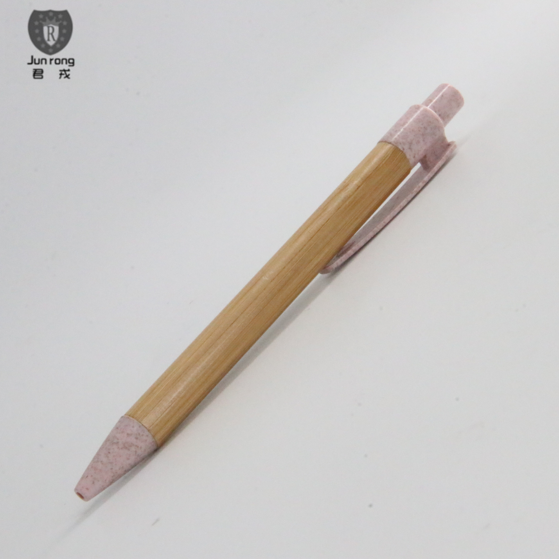 Junrong bambú pluma de bambú pluma trigo Polo material logotipo láser publicidad pluma Tonglu fábrica prensa pluma en stock