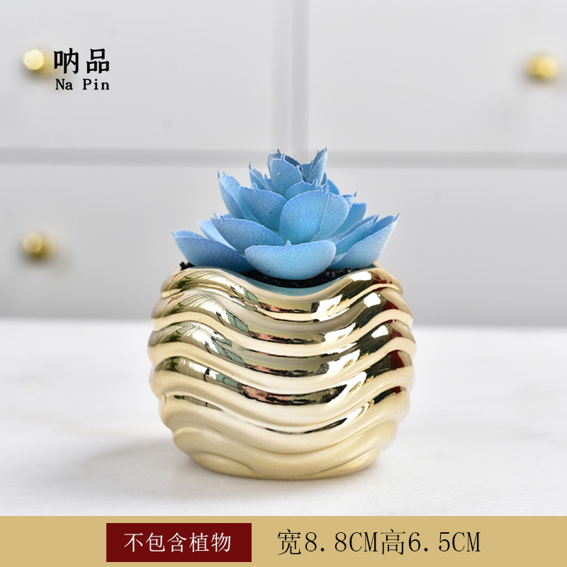 Maceta suculenta de cerámica con baño dorado, estilo fruta