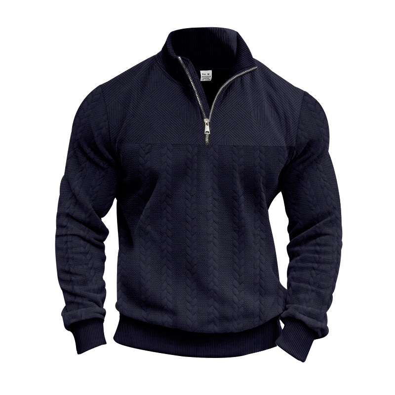 Cross-border retro americano cuello de cremallera casual chaqueta suelta pesada jersey jacquard otoño invierno chaqueta de hombre