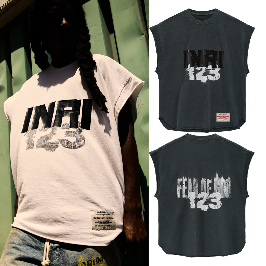 FEAR OF GOD × RRR123 letras imprimidas irregulares debajo del hombro de hombro suelto camiseta de manga corta
