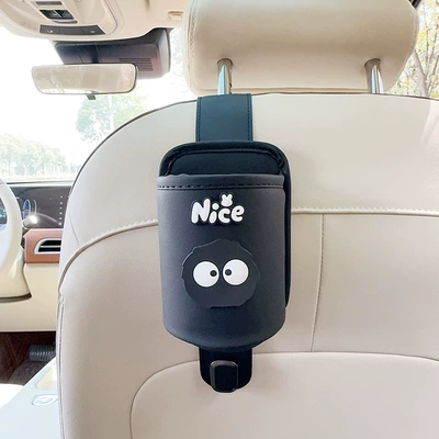 Car cup holder/beverage holder, Cup Holder Hook Car Rear - black-leather-water-cup-holder-with-hook-coal