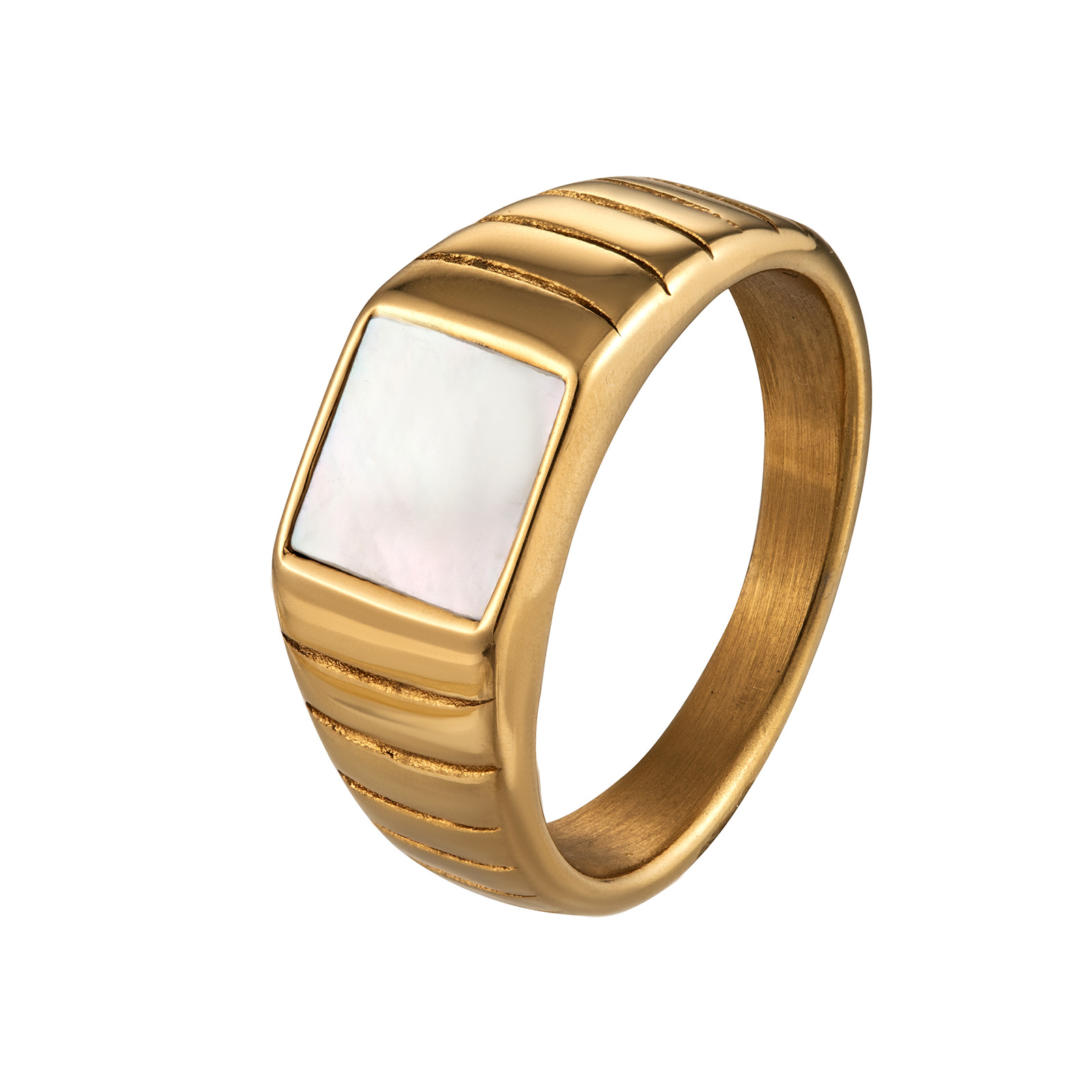 Geometric Pattern Women'S Gender 1 Piece Retro Geometric Titanium Steel Polishing Inlaid Shell Rings