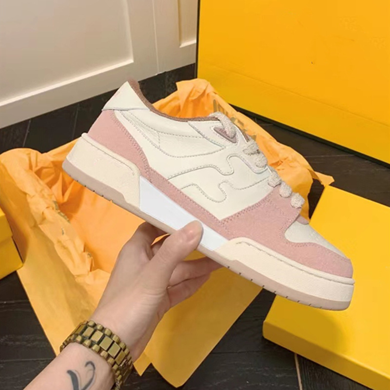 Version F Home Match Suede Sneakers Women's Flats Lace-Up Stitching Genuine Leather White Shoes Men's and Women's Same Style Moral Training Shoes