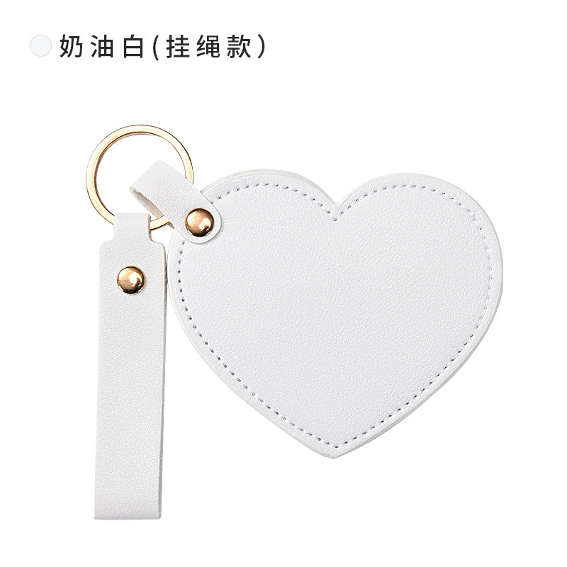 可爱桃心化妆镜爱心旋转皮革礼品小镜子随身便携折叠皮革钥匙扣镜|undefined