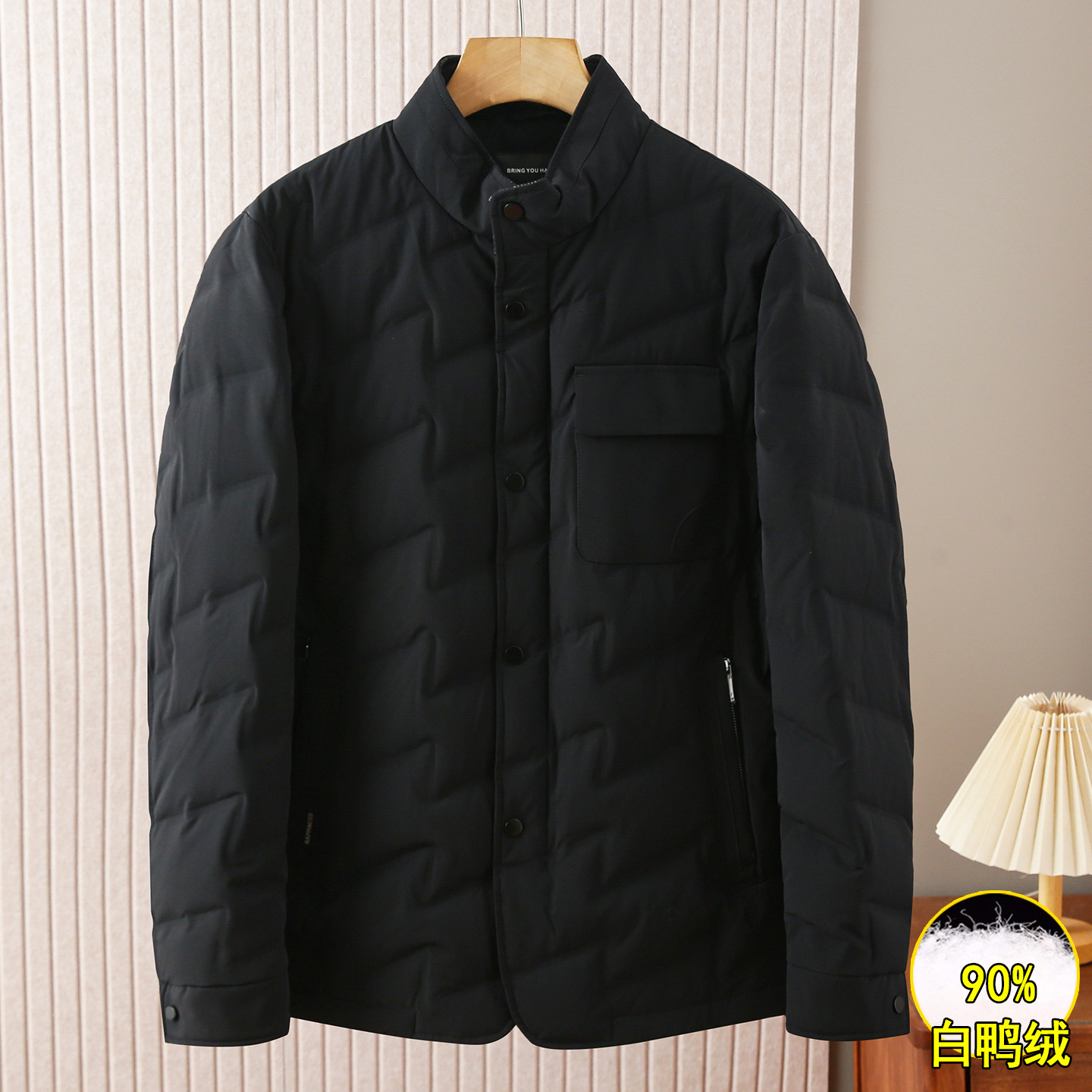 90 White Duck down Jacket for Men, Brand Label Cut Off, Winter Windproof and Warm, Versatile Stand Collar Coat for Men 4Y032, Cold-Proof