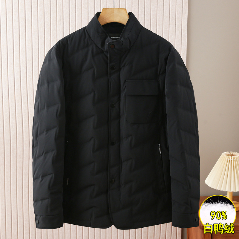 90 White Duck down Jacket for Men, Brand Label Cut Off, Winter Windproof and Warm, Versatile Stand Collar Coat for Men 4Y032, Cold-Proof