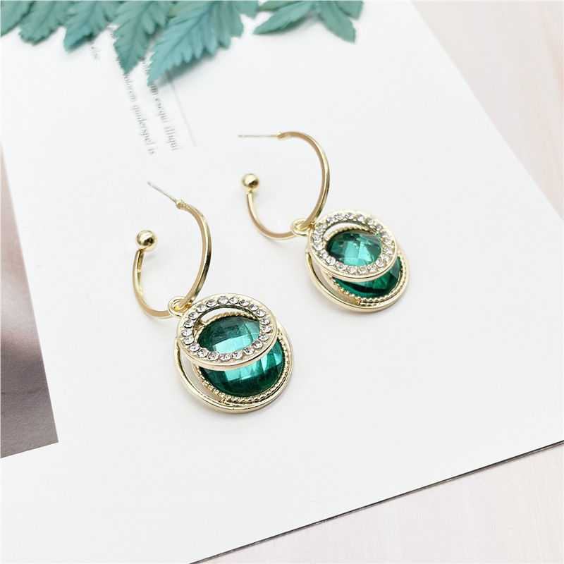 Sterling Silver Needle Trendy Green Trendy Earrings Crystal Rhinestone Earrings Ear Hook Korean Simple And Stylish Earrings Female Fashion display picture 3