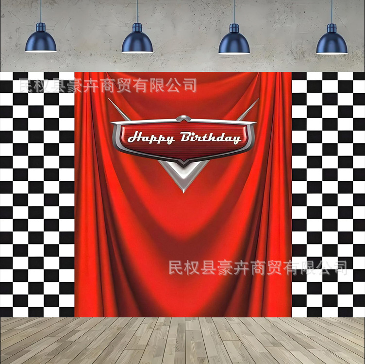 Cross-Border Hot Selling Cars Lightning Mcqueen Photography Background Cloth Birthday Decoration Party Photo Banner Supplies