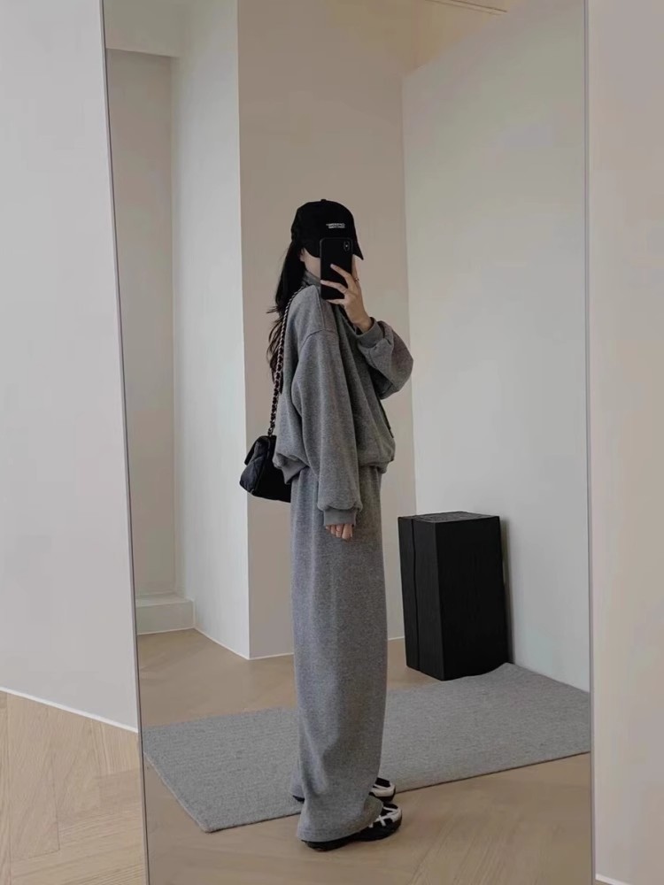 Tuta sportiva casual in cashmere ActiveGo Lazy Style per donna, felpa con collo alto e gamba larga, foderata in pile, calda per autunno e inverno_voghion.com