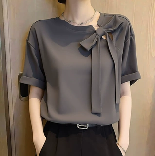 洋气漂亮短袖T恤蝴蝶结女夏季2026年新款超好看绝美上衣通勤小衫