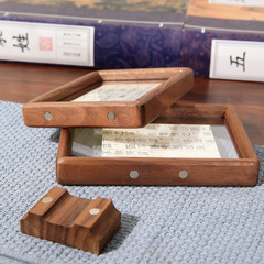 K9HX批發新中式實木榫卯相框裝裱擺台6寸7 8磁吸雙面透明畫框書法