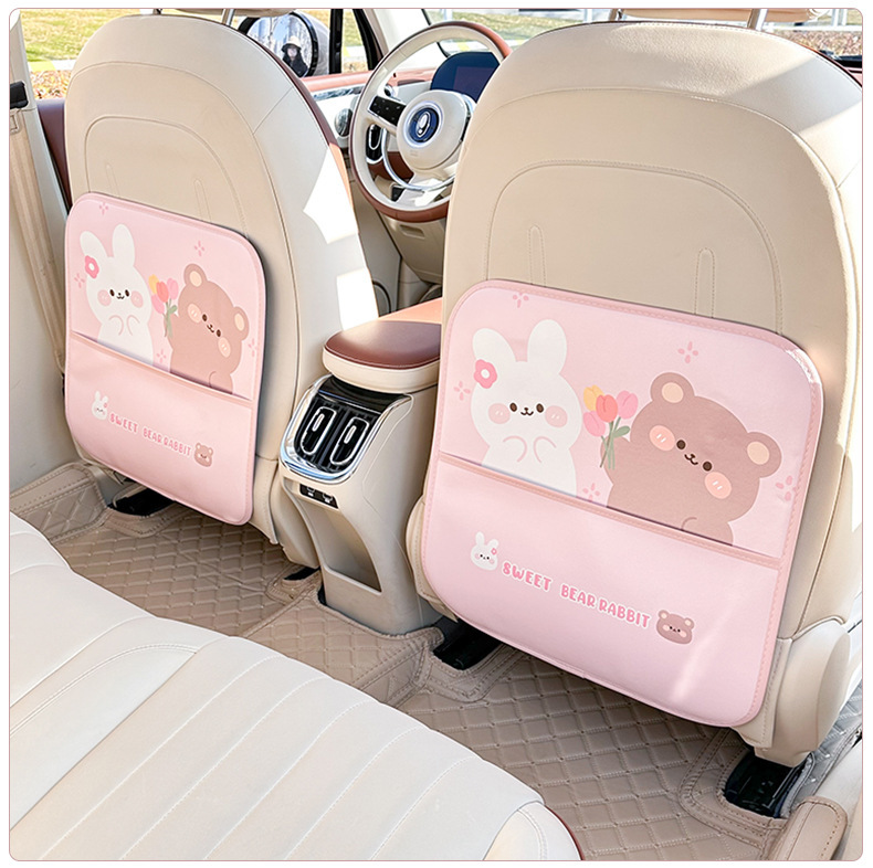 Cute Cartoon Car Seat Back Anti-Kick Pad Tulip Bear Car Anti-Dirty Wear-Resistant Pad Internet Celebrity Car Protection Pad