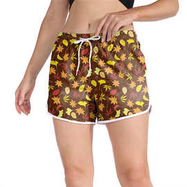 跨境女式沙滩裤Womens beach pants外贸短裤运动3d印花可指定图案