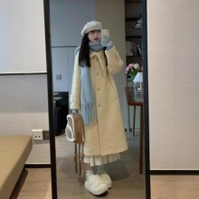 秋冬新款圈圈毛包裹感黄色毛绒感中长款显毛呢大衣外套女2025年