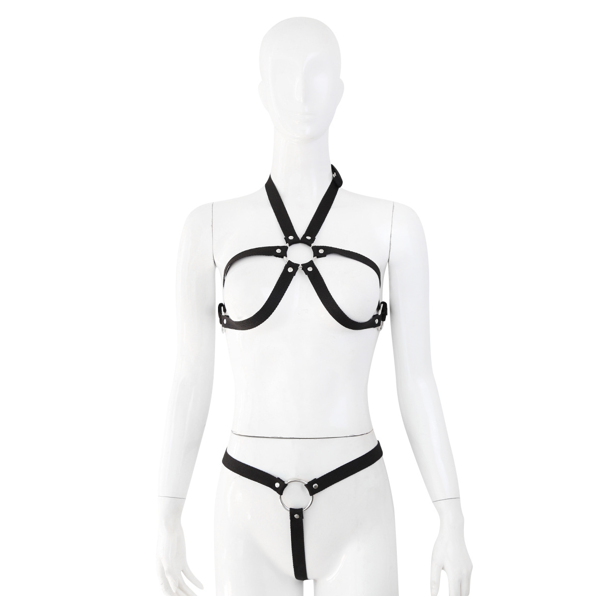 Juguetes sexuales, ropa de bondage femenina SM, conjunto de dos piezas con corsé de tiras negras, disfraces para actuaciones en discotecas para adultos