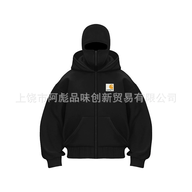 Двойная капюшон на молнии с флисом свитер бандит дизайн толстовка с капюшоном на молнии