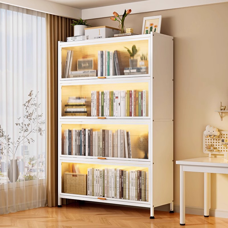 Household Children's Bookshelf, Gap Bookcase, Dustproof Storage Cabinet, Storage Rack, Living Room Shelf with Doors, Study Room Steel Bookshelf