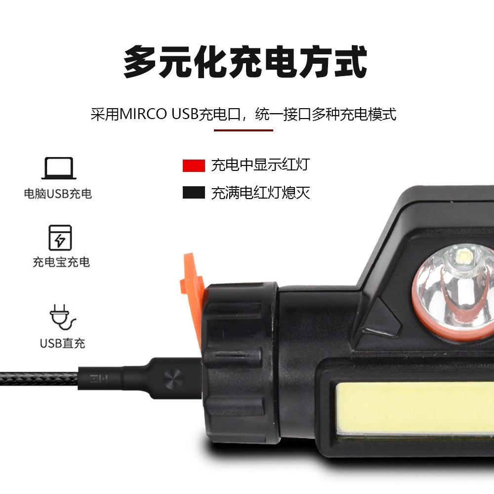 Налобный фонарь COB+XPE, USB‑зарядка, 350 лм, 1200 мА·ч, магнитное крепление, компактный 8×10×6 см