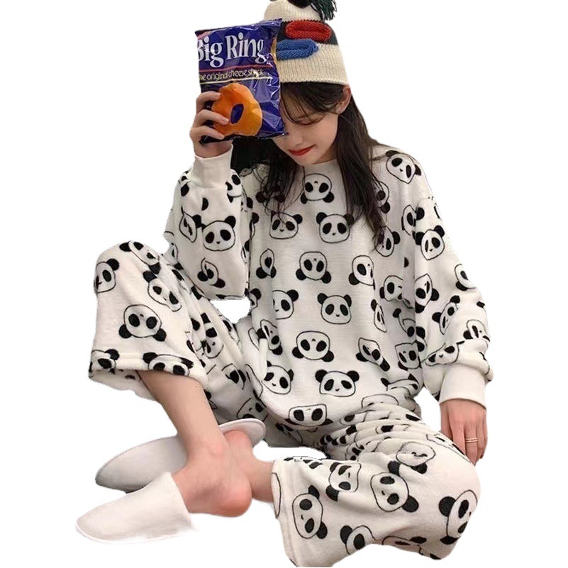 Pijama de mujer de franela y coralina, conjunto cálido y suave para otoño e invierno, moda femenina, venta directa de fábrica