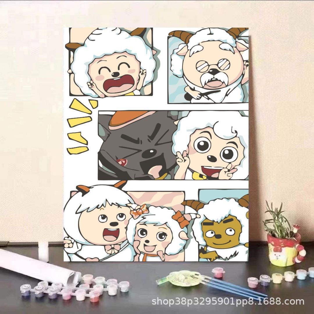 Pintura al óleo digital DIY dibujos animados para niños, estudiantes de Steele, pintura decorativa descomprimida, pintura animada