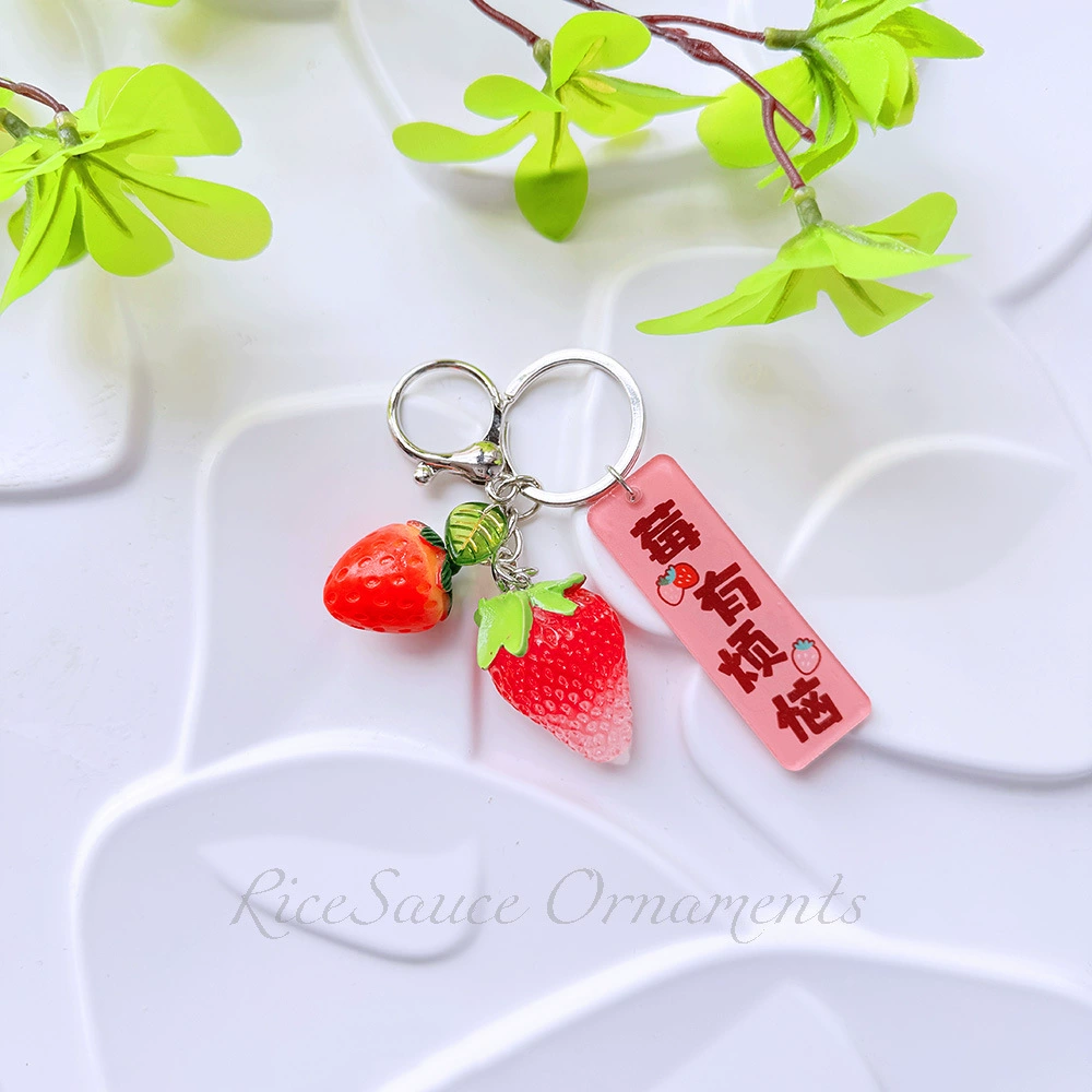 Acrylic Fruit Keychain Pendant, Cute Mini Charm with Leaf Tag, Single or Multi‑Piece Options