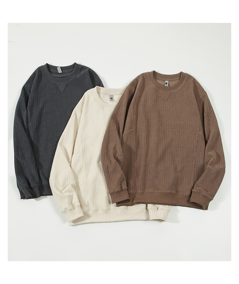 Men's Jacquard Patchwork Crewneck Sweatshirt - Relaxed Fit Textured Design Casual Long Sleeve Top For Urban Retro Style_voghion.com