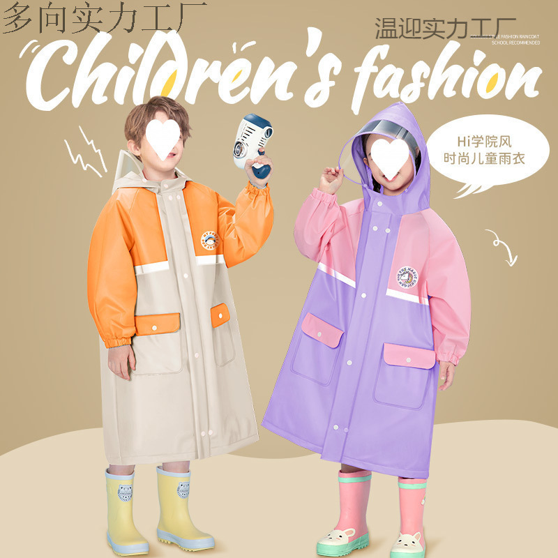 Children's Raincoat Wholesale College Style Kindergarten Big Children and Small Children Go to School with Schoolbags and Full Body