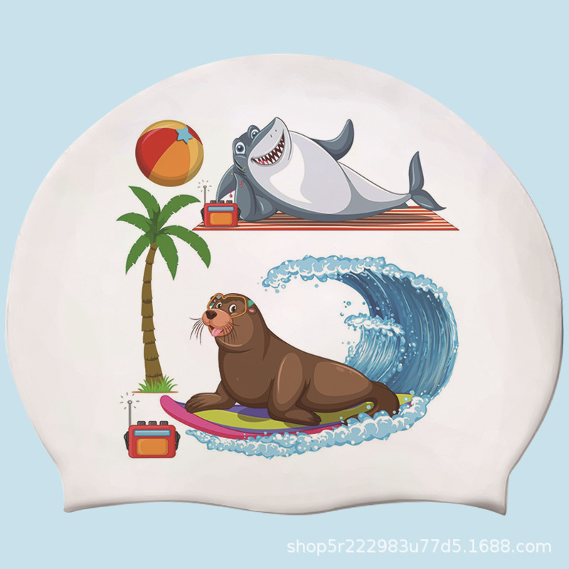 Factory Direct Sales Silicone Swimming Caps for Women, Waterproof, Large Size for Adults and Children, Cartoon Ocean Swimming Caps, Wholesale Custom Logo