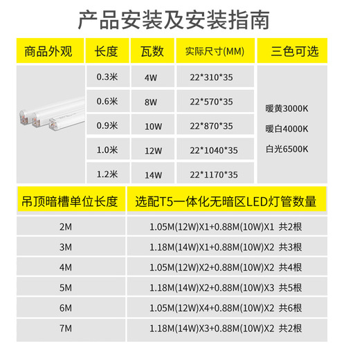 FSL Foshan Lighting T5led lamp shadowless integrated bracket lamp daylight series energy-saving household full set wholesale